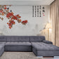 Oriental floral wallpaper peel and stick, sakura blossom wallpaper mural, chinoiserie self adhesive wall mural, wallpaper with hieroglyphs