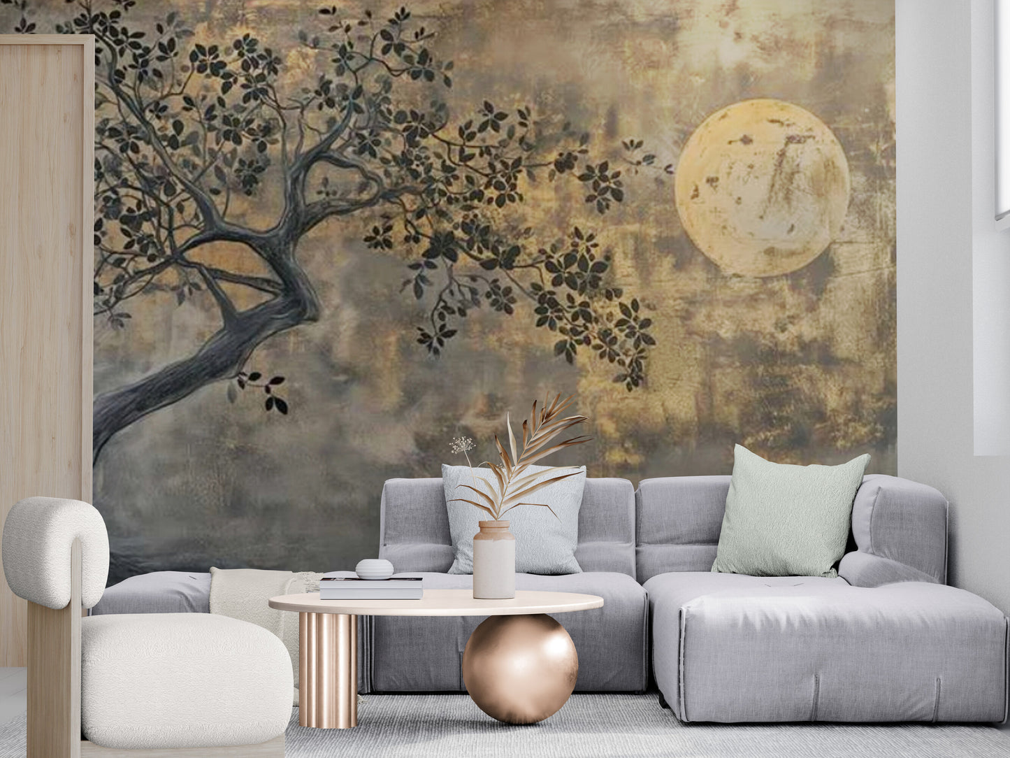 Extra large loft wallpaper, Peel and stick wall mural with moon image, Brown gold wallpaper mural, Self adhesive nature wall mural, Temporary wallpaper for living room, accent wallpaper