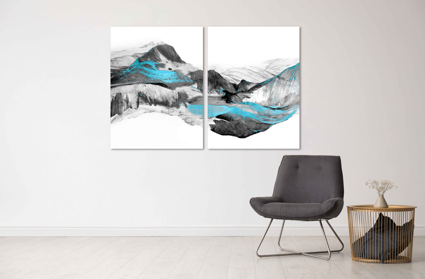 Abstrakte Wellen, Abstrakte Wandkunst Gemälde auf Leinwand, Wohnwanddekoration, Leinwandgemälde, blaue Welle abstrakt, Bergwandkunst