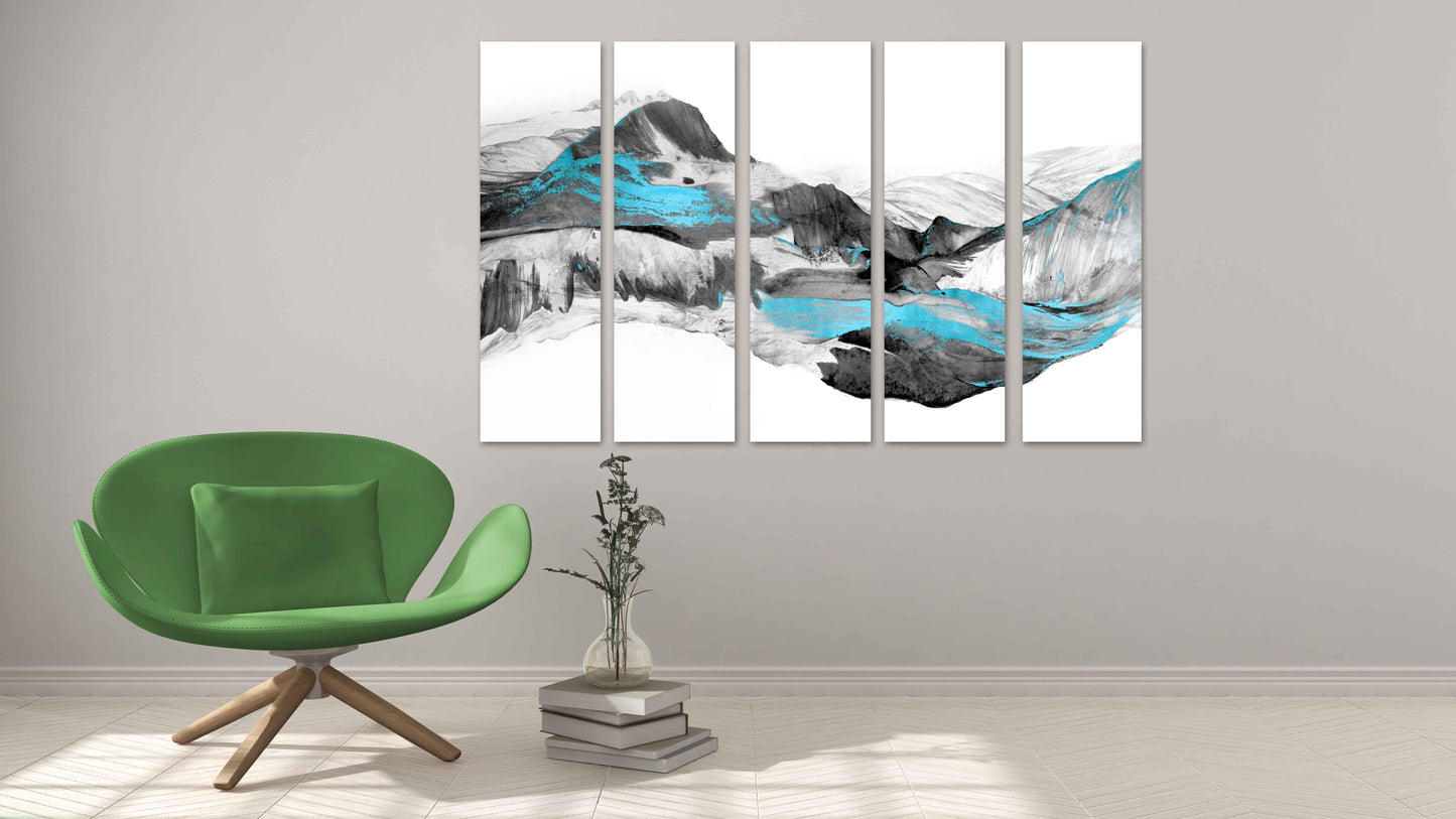 Abstrakte Wellen, Abstrakte Wandkunst Gemälde auf Leinwand, Wohnwanddekoration, Leinwandgemälde, blaue Welle abstrakt, Bergwandkunst