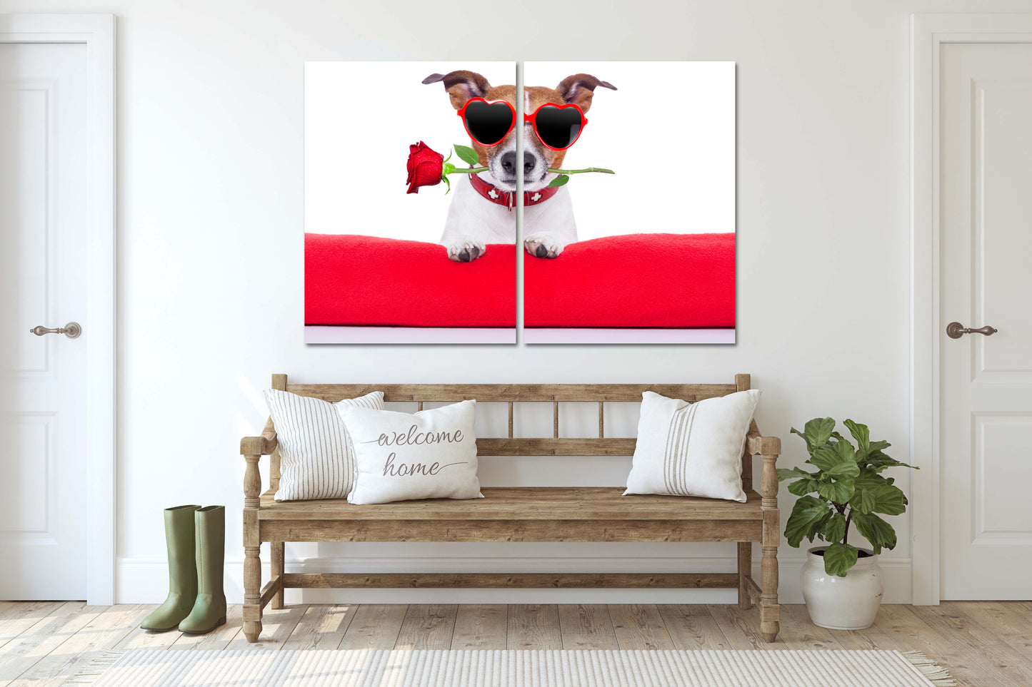 Liebes-Wandbilder auf Leinwand, Valentinstagsgeschenk, Liebesbild, Haustiergemälde, Valentinstagshund, Herz-Wanddekor, Rotes Herz-Wandbild