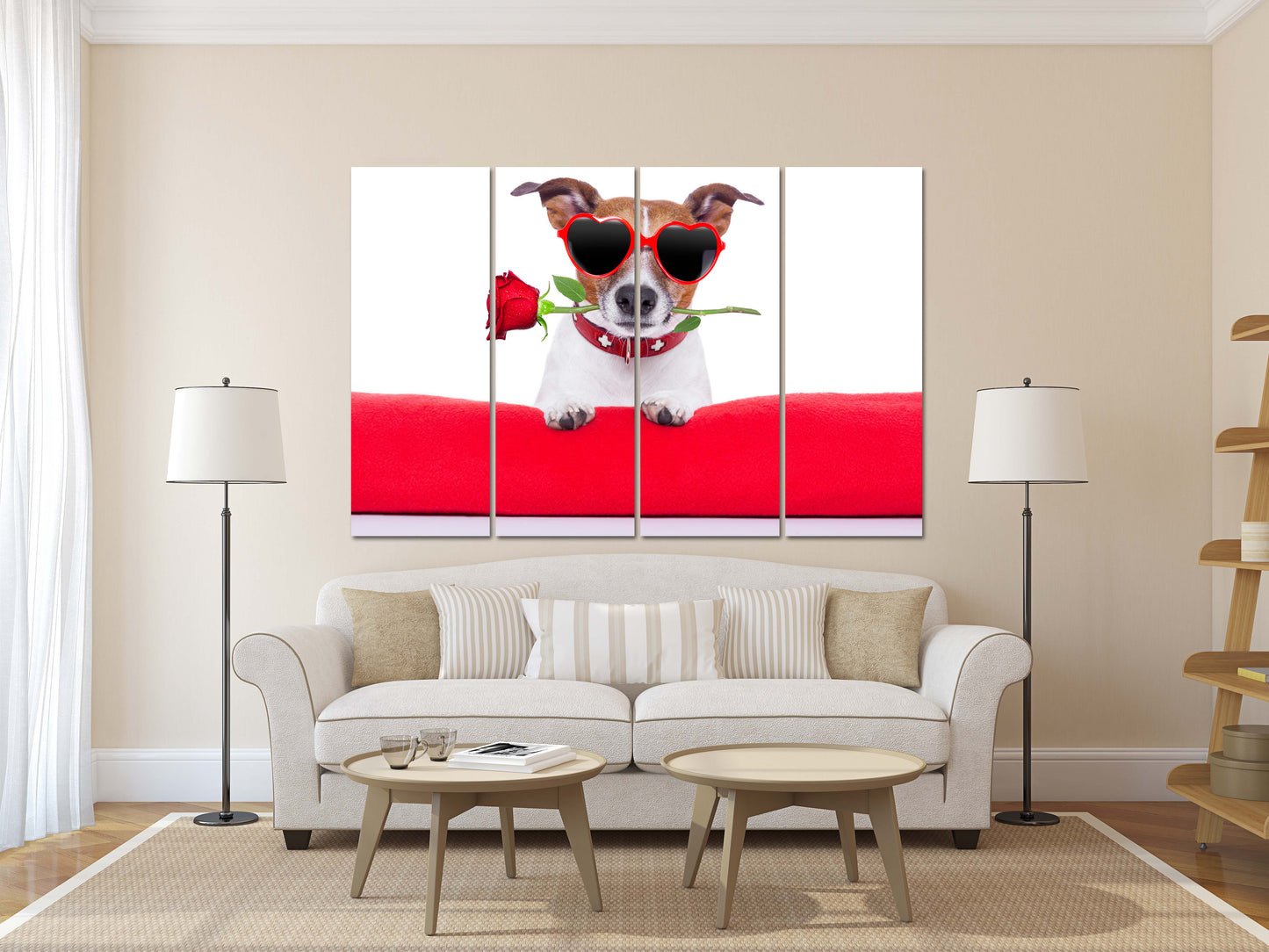 Liebes-Wandbilder auf Leinwand, Valentinstagsgeschenk, Liebesbild, Haustiergemälde, Valentinstagshund, Herz-Wanddekor, Rotes Herz-Wandbild