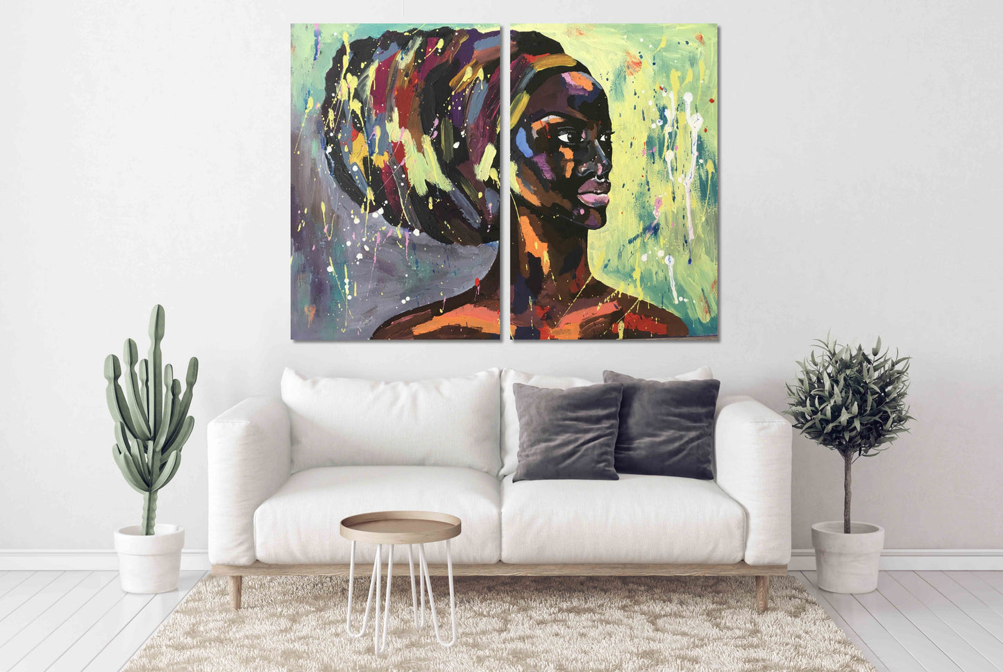 Schwarze Frau Wandkunst Afro Frau Abstrakte afrikanische Wandkunst Afrikanische Leinwand Kunst Malerei Große Wandkunst Trendy Wandkunst Afroamerikanische Kunst