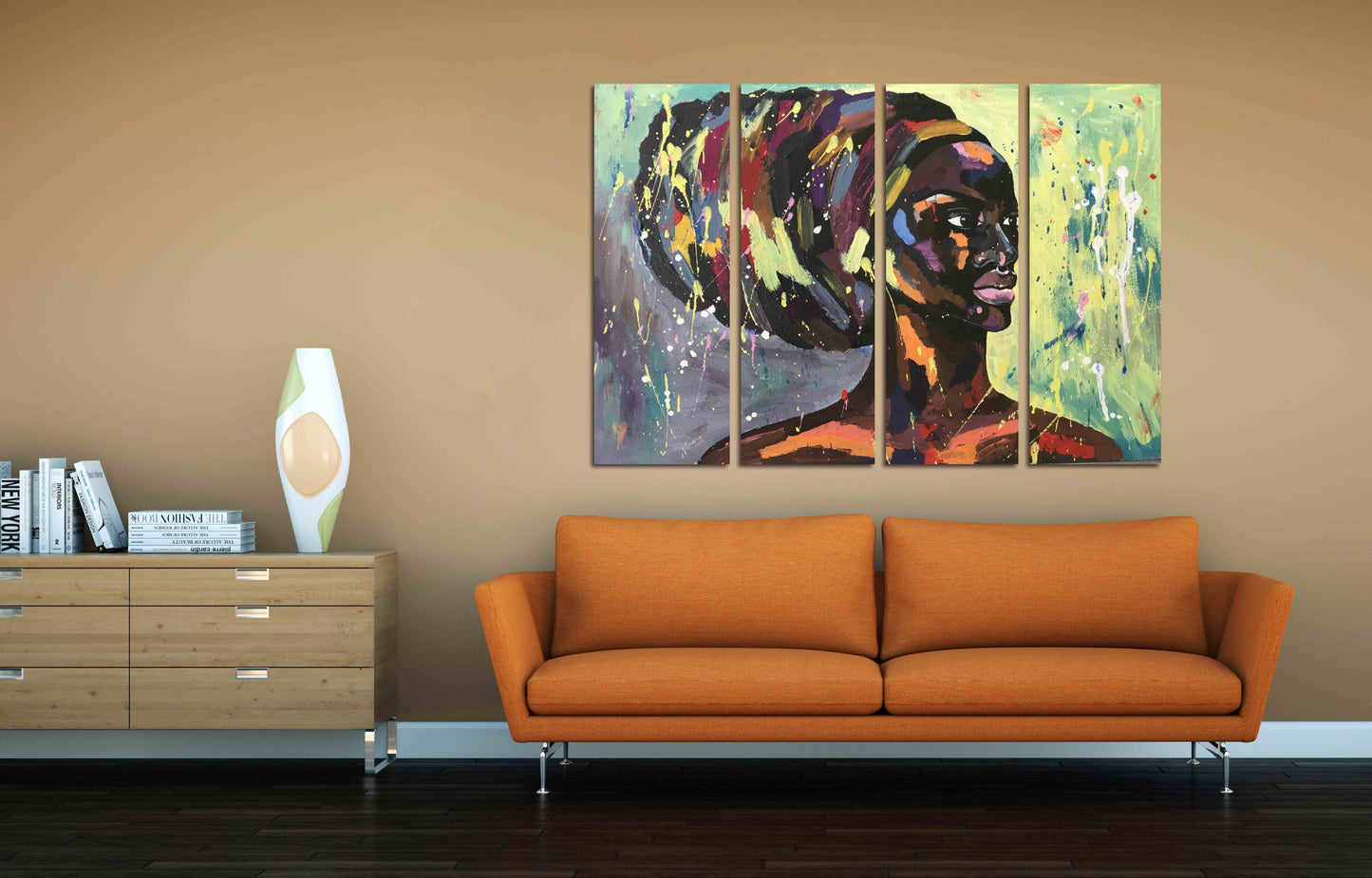 Schwarze Frau Wandkunst Afro Frau Abstrakte afrikanische Wandkunst Afrikanische Leinwand Kunst Malerei Große Wandkunst Trendy Wandkunst Afroamerikanische Kunst