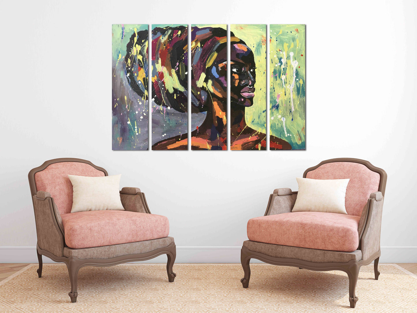 Schwarze Frau Wandkunst Afro Frau Abstrakte afrikanische Wandkunst Afrikanische Leinwand Kunst Malerei Große Wandkunst Trendy Wandkunst Afroamerikanische Kunst