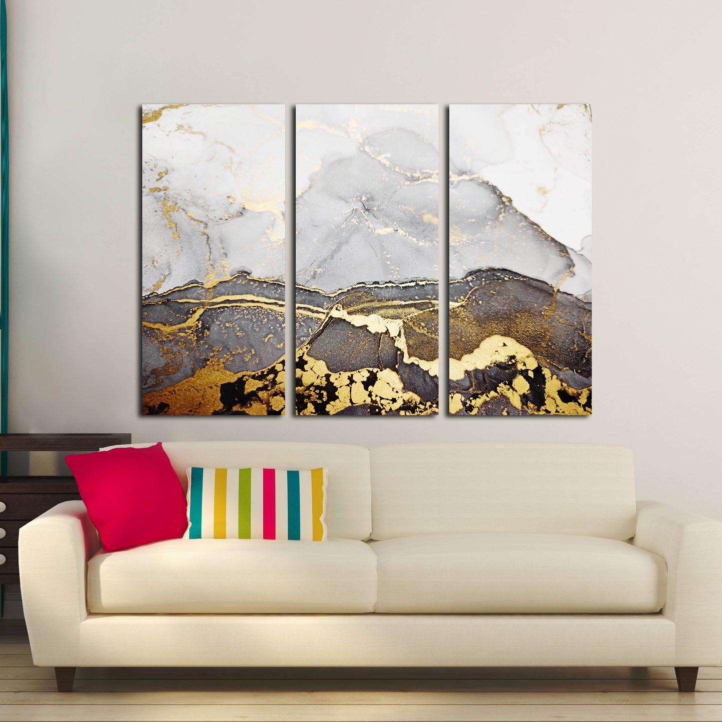 Gold- und schwarze Wandkunst Marmor Wanddekoration, Marmor Leinwand abstrakt, Abstrakte Wandkunst Gemälde auf Leinwand, ästhetische Raumdekoration Marmor Leinwand