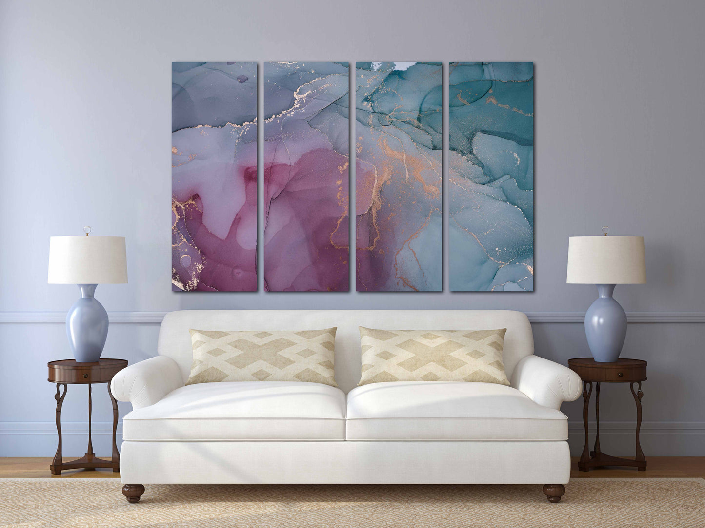 Blaue Marmor Wandkunst Abstrakte Wandkunst Gemälde auf Leinwand, Wohnwanddekoration, Leinwandgemälde, Geschenk zur Wohnungserwärmung, mehrteilige Wandkunst