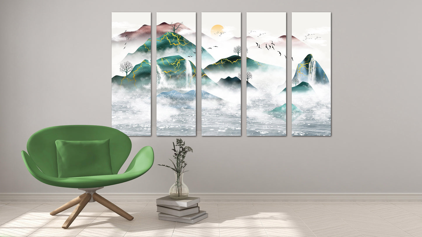 Smaragdgrüne Wanddekoration Gerahmte Wandkunst Berge Leinwandgemälde Berg Wandtattoa Drucke Moderne Abstrakte Leinwandmalerei