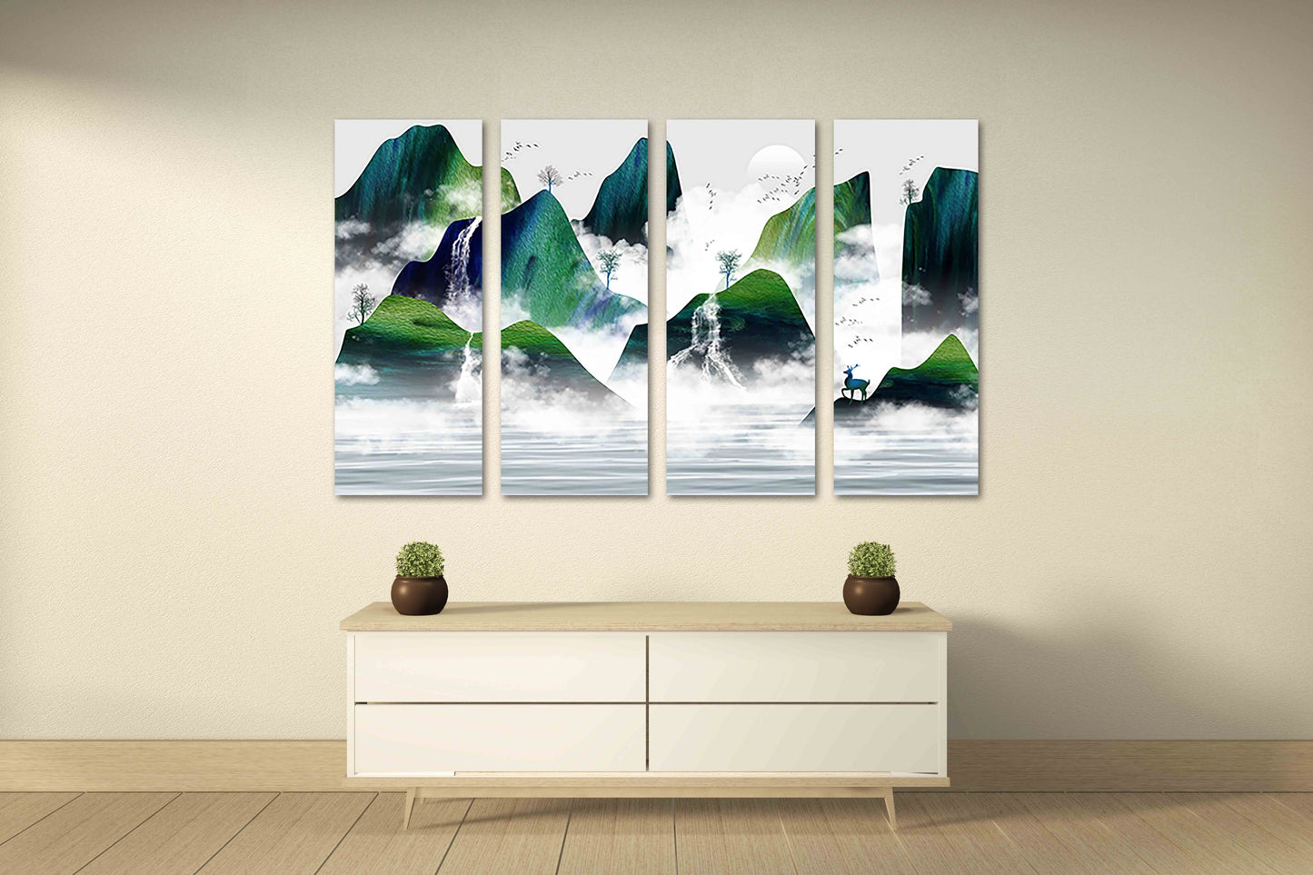 Smoky Mountains Wand Smaragdgrüne Wanddekoration Moderner Druck Wandkunst Poster Multi Panel Leinwand Wanddekoration Abstrakte Malerei Leinwanddrucke