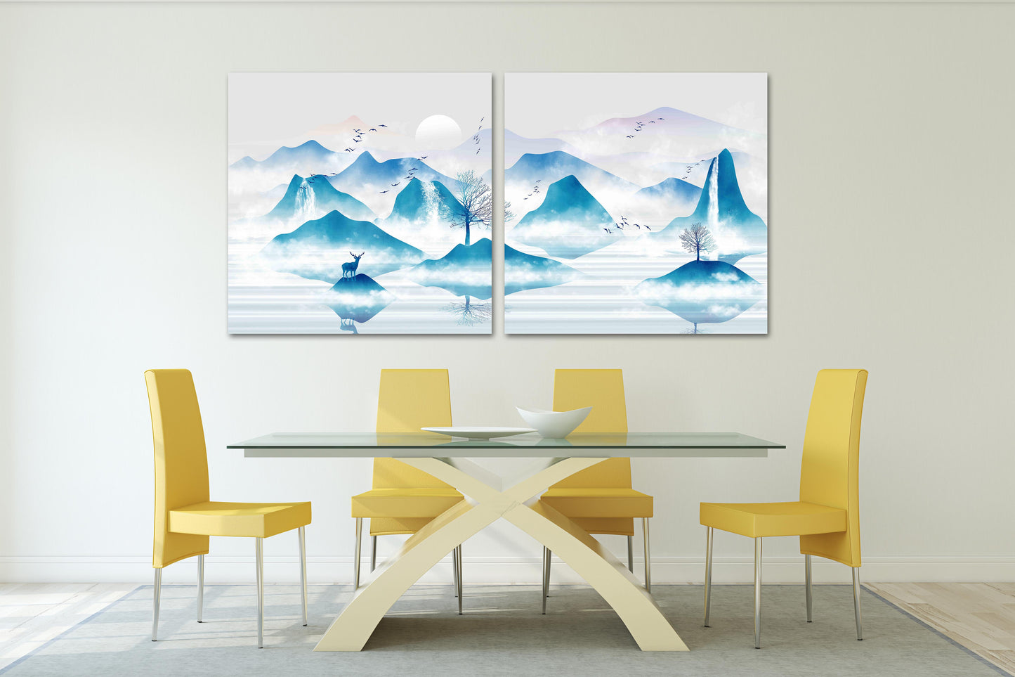 Rauchige Berge Wandkunst Blue Ridge Mountains Wandkunst Wanddekoration Outdoor Berge Wandkunst Hirsch druckbares Leinwandgemälde