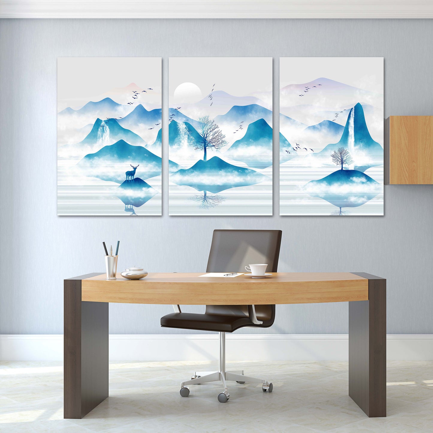 Rauchige Berge Wandkunst Blue Ridge Mountains Wandkunst Wanddekoration Outdoor Berge Wandkunst Hirsch druckbares Leinwandgemälde