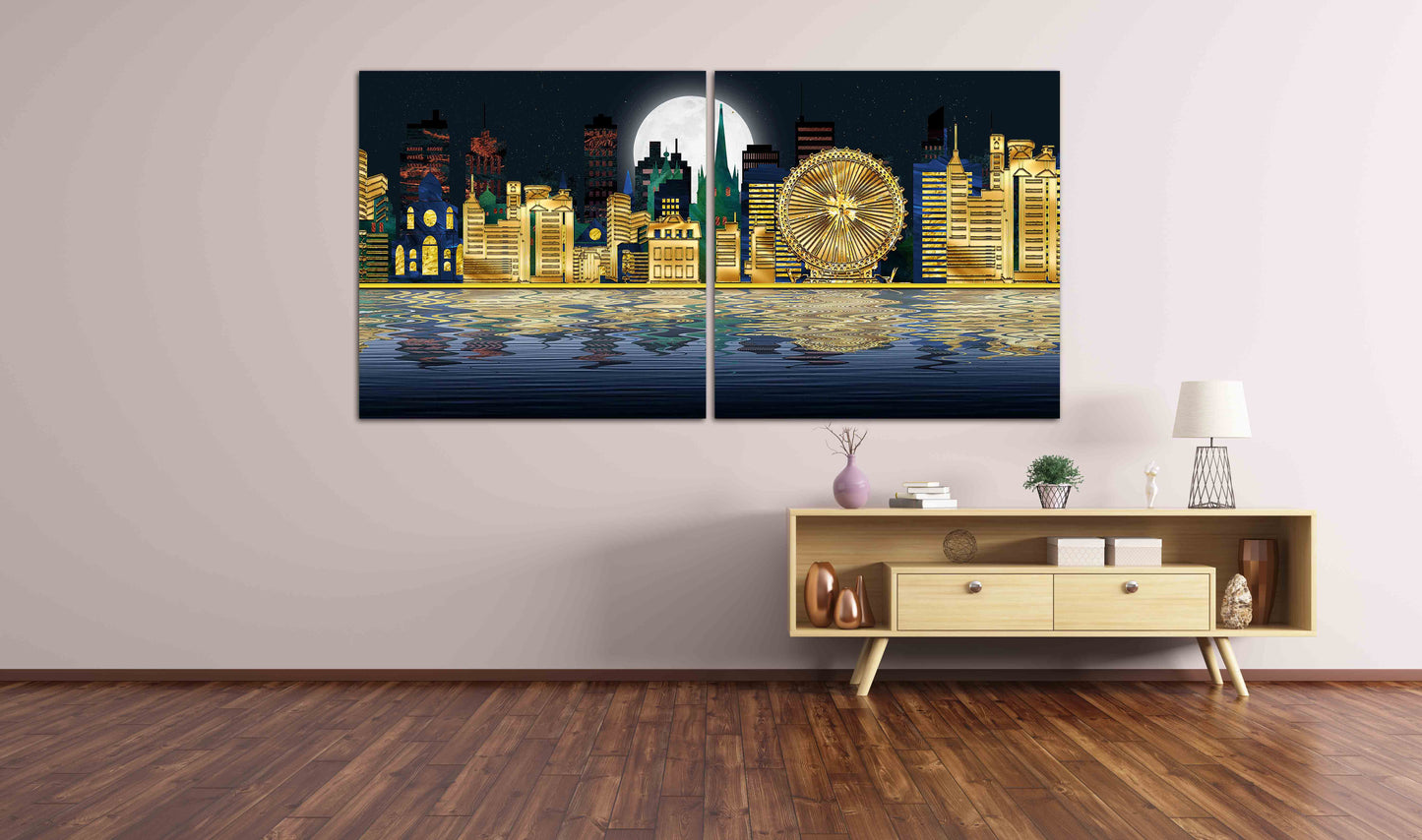 Stadt bei Nacht-Dekor, Leinwandgemälde, extragroße mehrteilige Wandkunst, Bilderrahmen, Wanddekoration für Zuhause, Nachtstadt, Wandcollage-Set