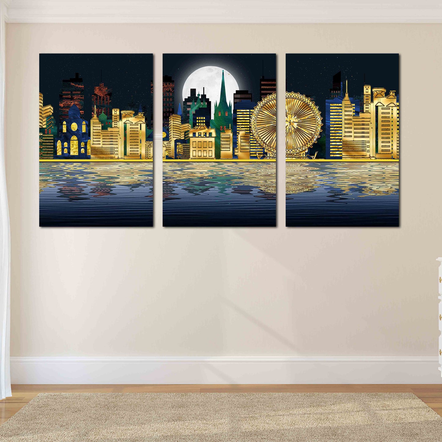 Stadt bei Nacht-Dekor, Leinwandgemälde, extragroße mehrteilige Wandkunst, Bilderrahmen, Wanddekoration für Zuhause, Nachtstadt, Wandcollage-Set