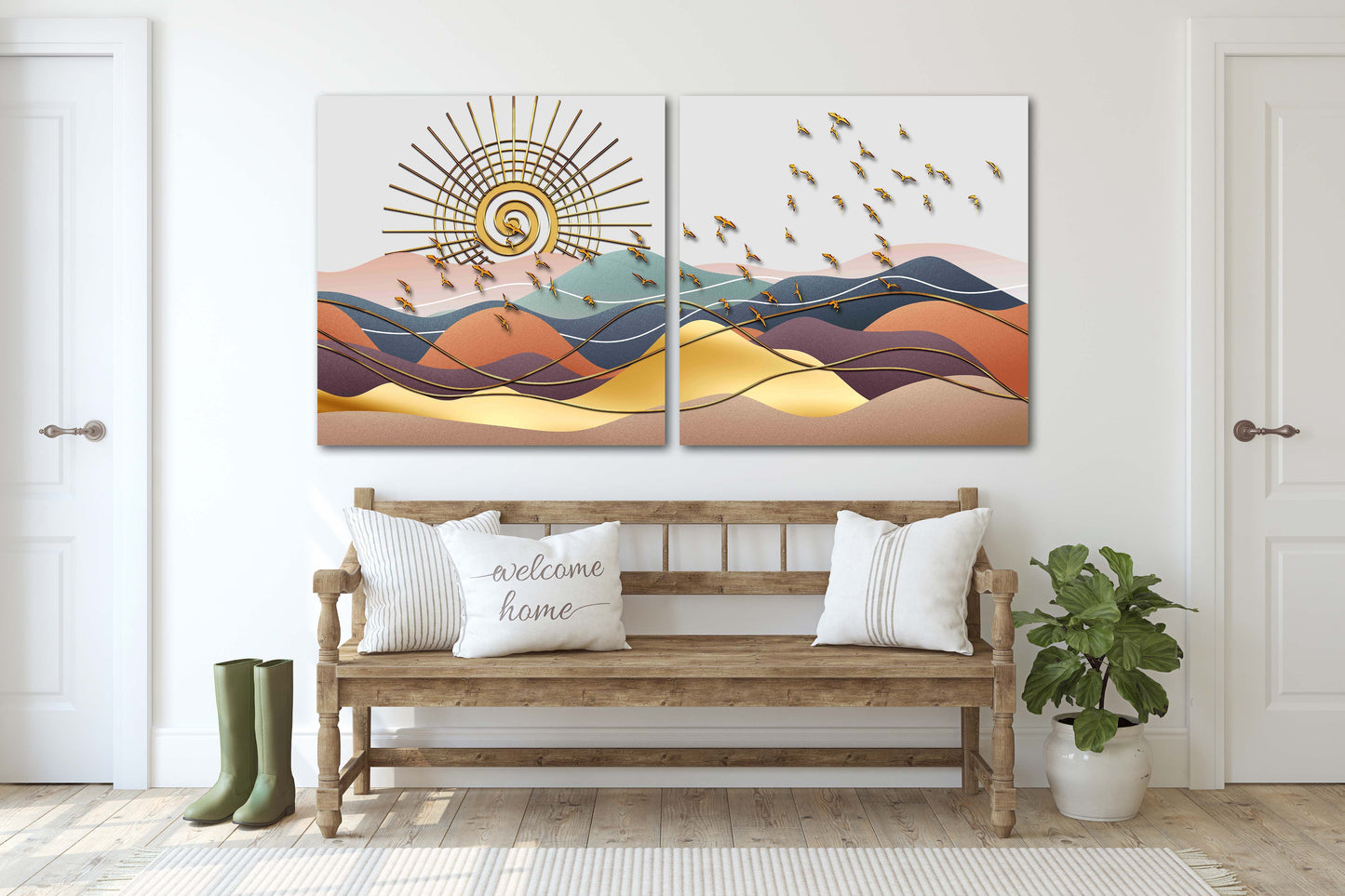 Goldene Sonne Felsen und Berge 3-teiliges Leinwandbild Home Wanddekoration Outdoor Berge Wandkunst Leinwandgemälde