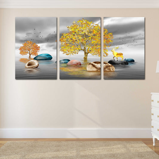 Tree of life Lake painting original art lake Wall collage kit Canvas painting Large panel wall art Picture frames Home wall decor picture