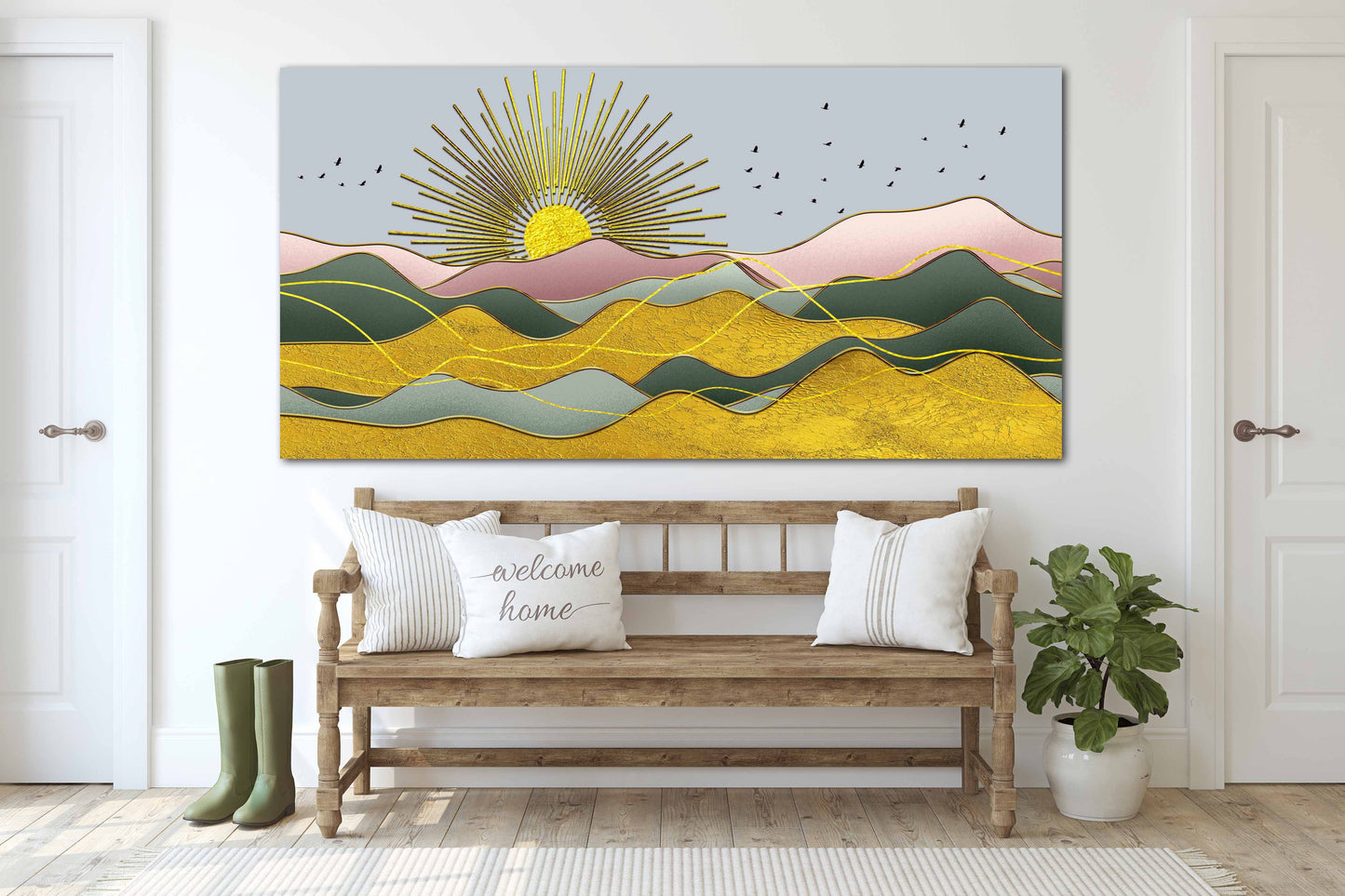 Indie-Raumdekor Goldene Sonne Felsen und Berge 3-teilige Leinwand Home Wanddekor Outdoor Berge Wandkunst Leinwandgemälde