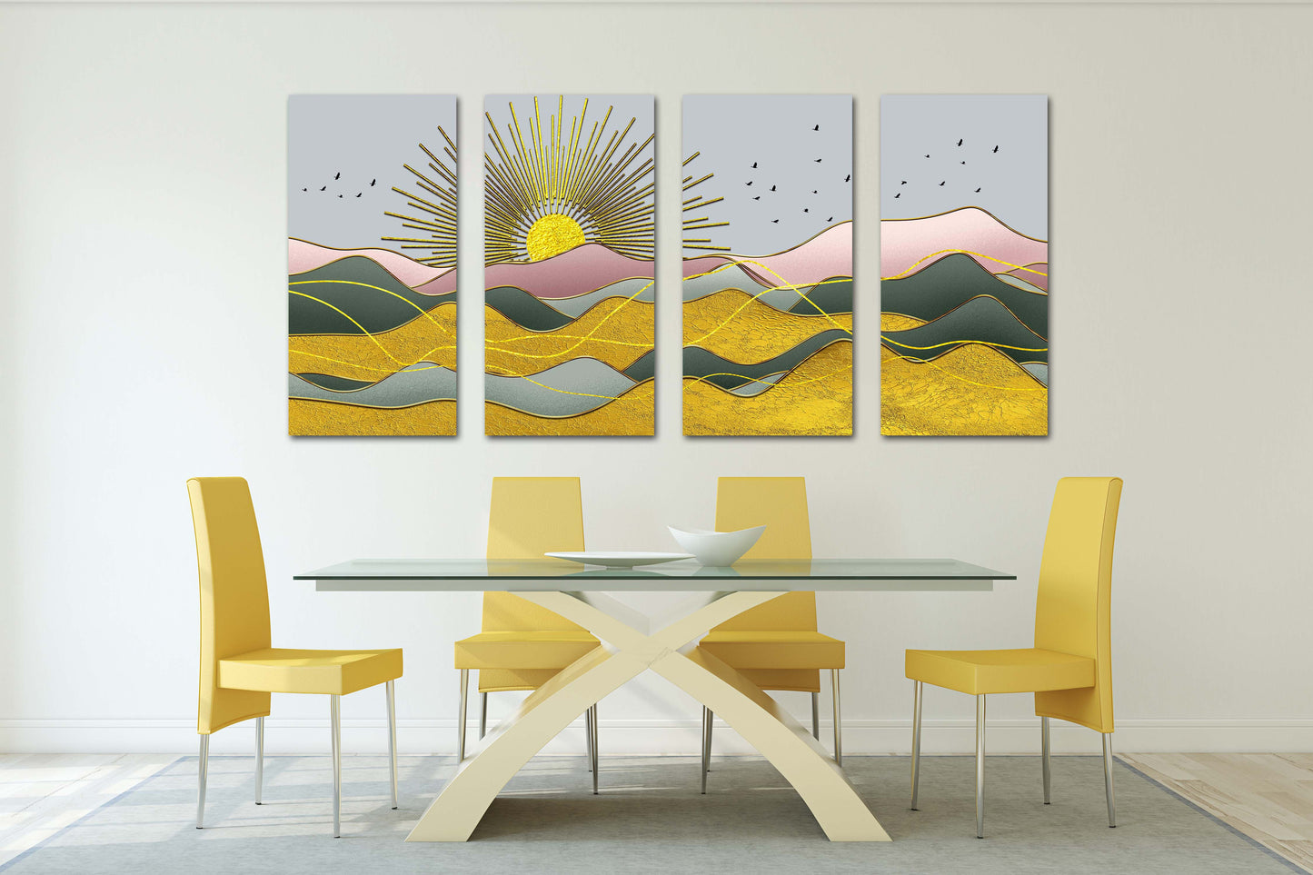 Indie-Raumdekor Goldene Sonne Felsen und Berge 3-teilige Leinwand Home Wanddekor Outdoor Berge Wandkunst Leinwandgemälde