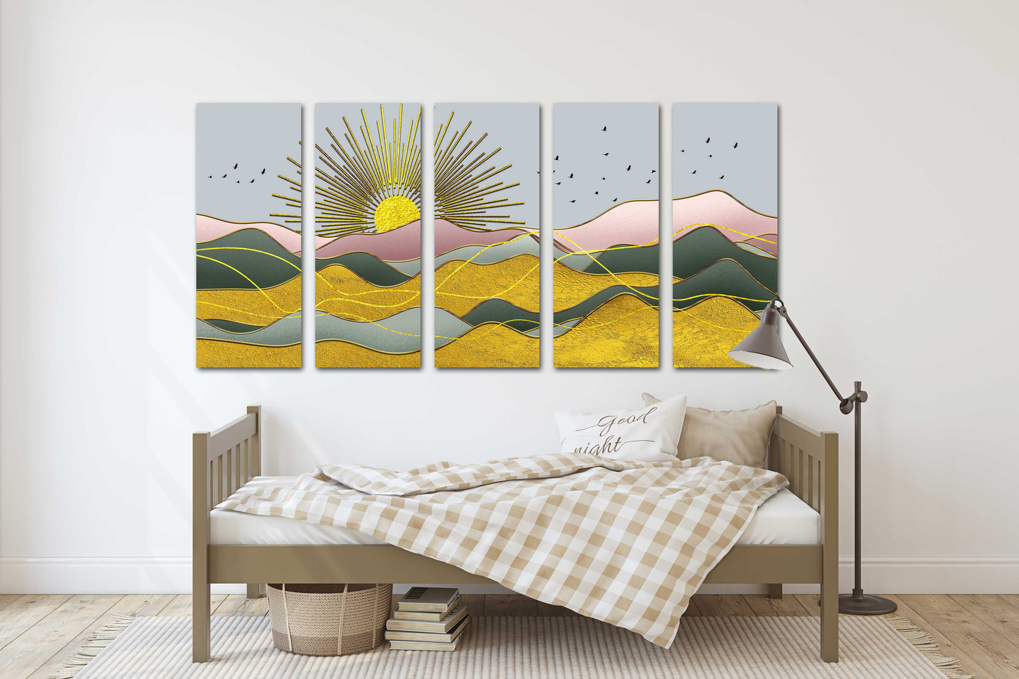 Indie-Raumdekor Goldene Sonne Felsen und Berge 3-teilige Leinwand Home Wanddekor Outdoor Berge Wandkunst Leinwandgemälde