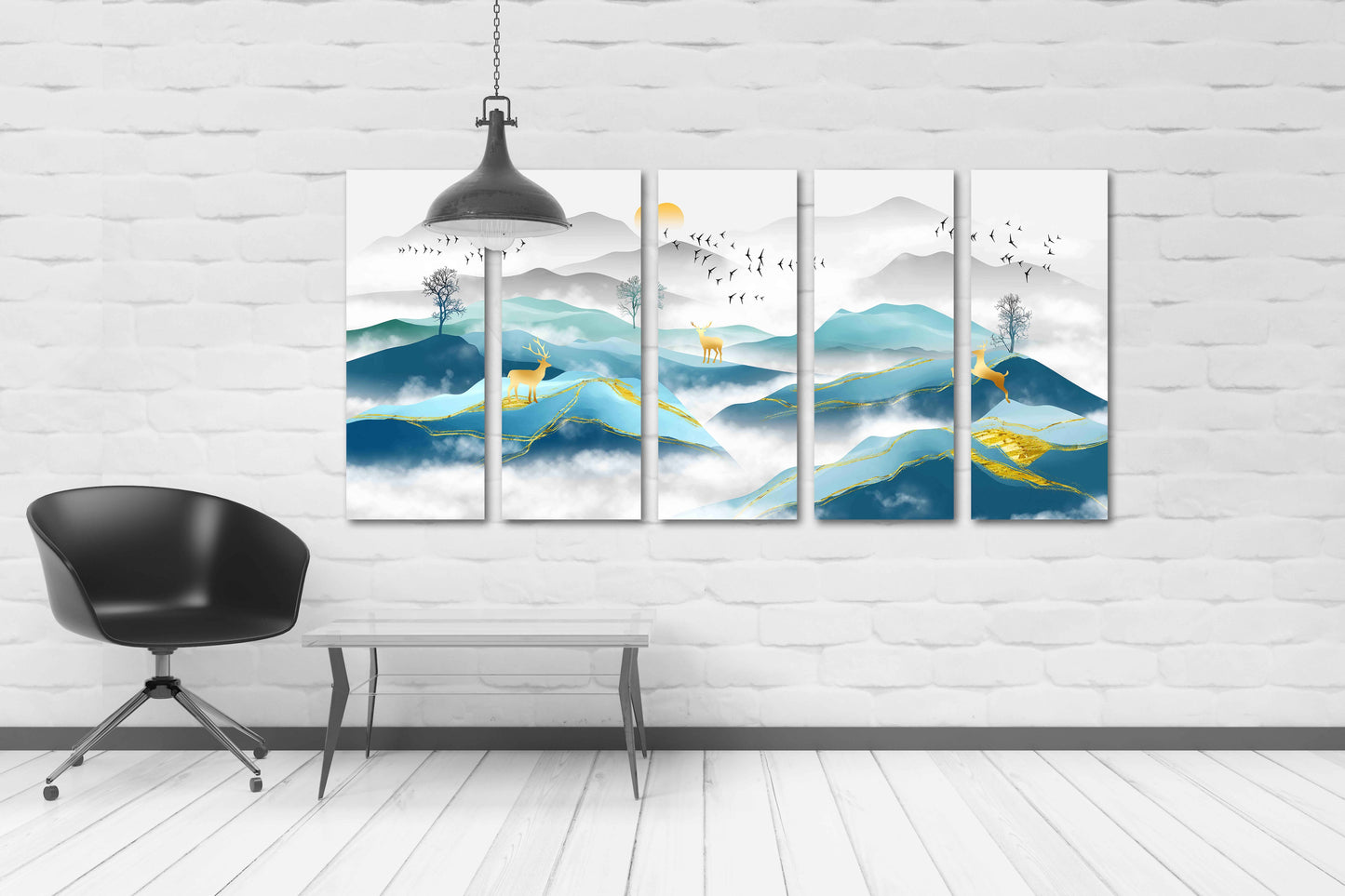 Goldener Hirsch Blue Ridge Mountains Wandkunst Smoky Mountains Wandkunst 3-teilige Leinwand Outdoor Berge Leinwandgemälde Home Wanddekoration