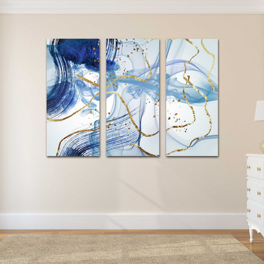 Large abstract painting blue and gold Modern abstract art Multi panel canvas Wall art Canvas painting Abstract wall art Home wall decor