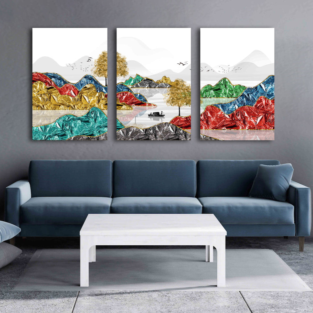Bergsee Gemälde Original Kunst See Gerahmte Wandkunst Berge Outdoor Berge Leinwand Gemälde Home Wand Dekor Felsen und Berge