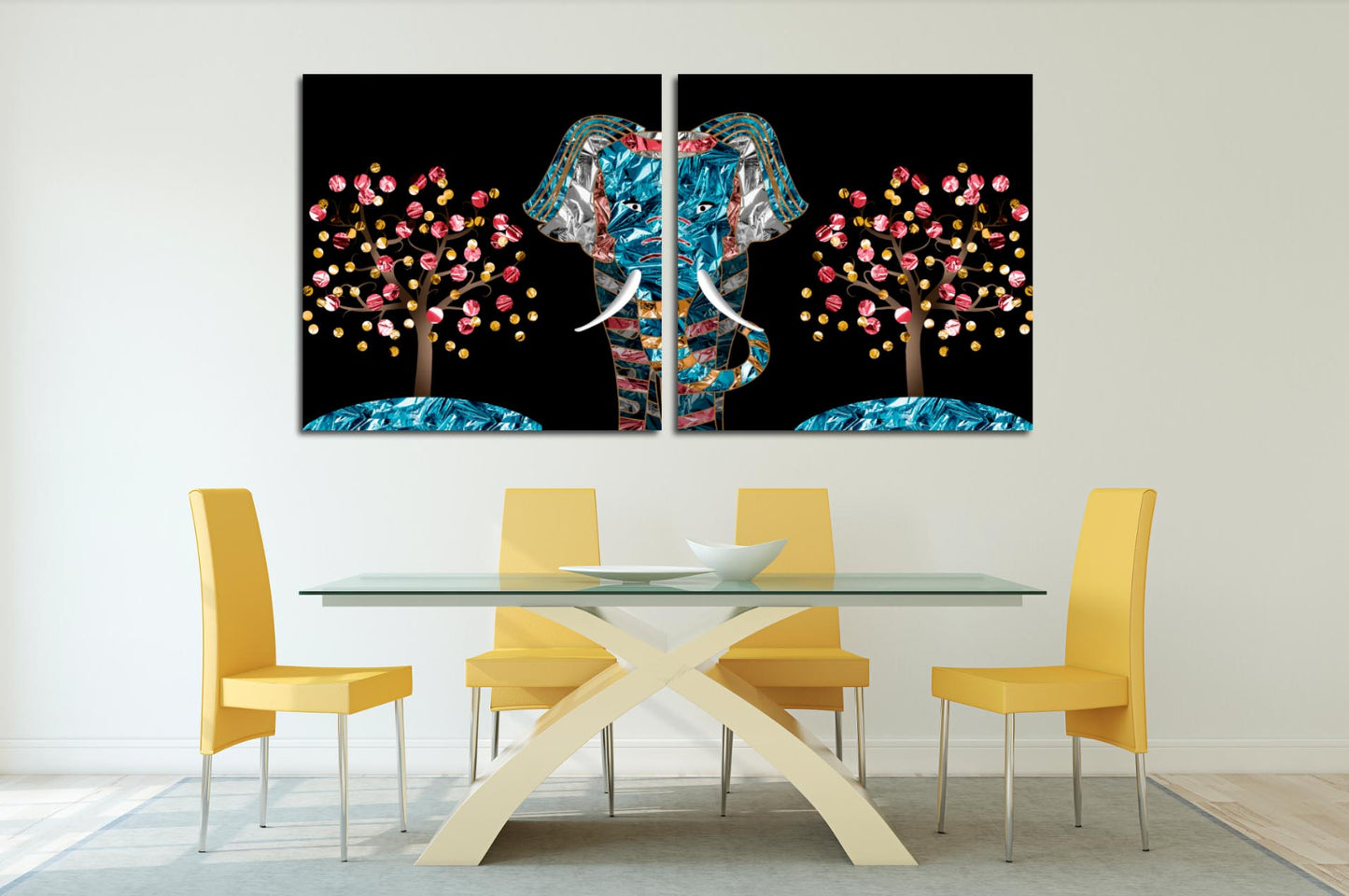 Jade-Elefant, Elefanten-Gemälde, indische Malerei, indische Kunst, Leinwandgemälde, große Wandbilder, Bilderrahmen, Heimwanddekor