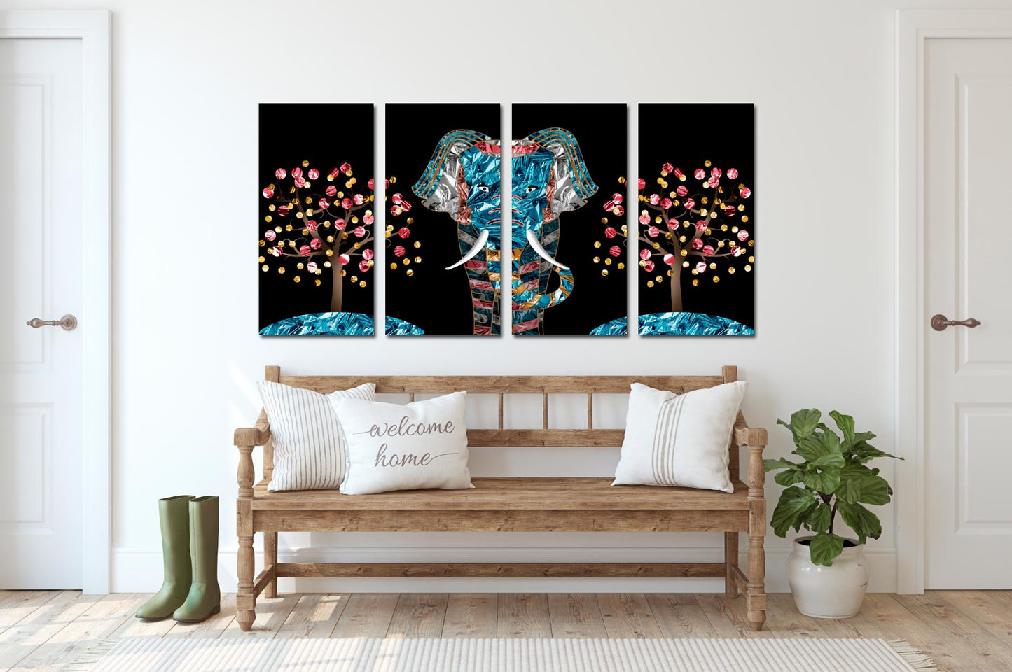 Jade-Elefant, Elefanten-Gemälde, indische Malerei, indische Kunst, Leinwandgemälde, große Wandbilder, Bilderrahmen, Heimwanddekor