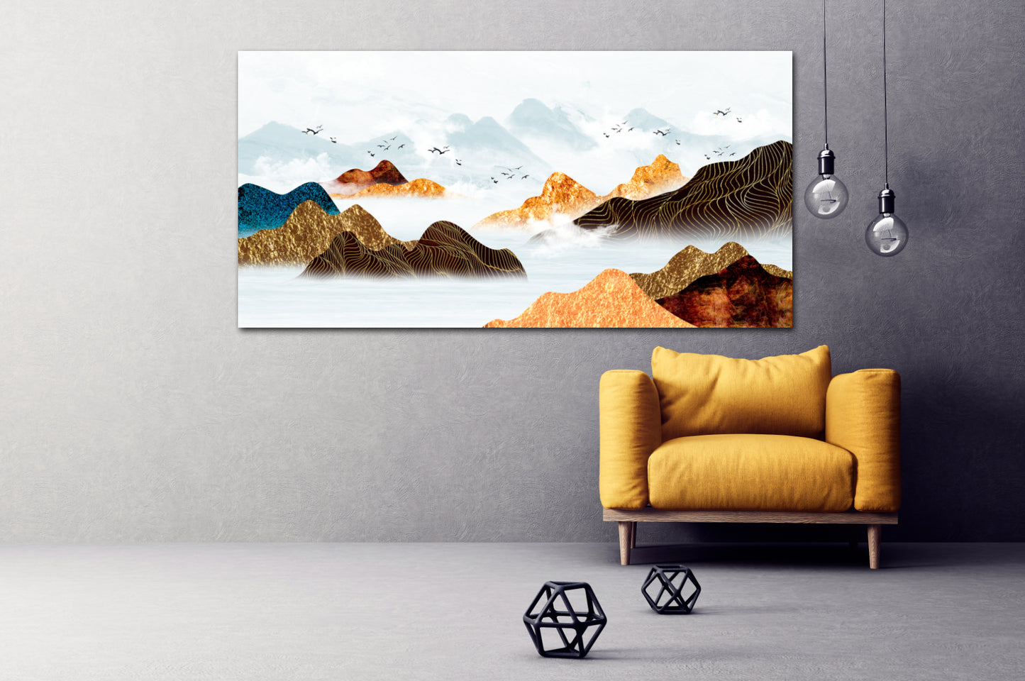 Bergsee Gemälde Original Kunst See Gerahmte Wandkunst Berge Leinwandgemälde Home Wanddekoration Felsen und Berge 3-teiliger Rahmen Leinwand