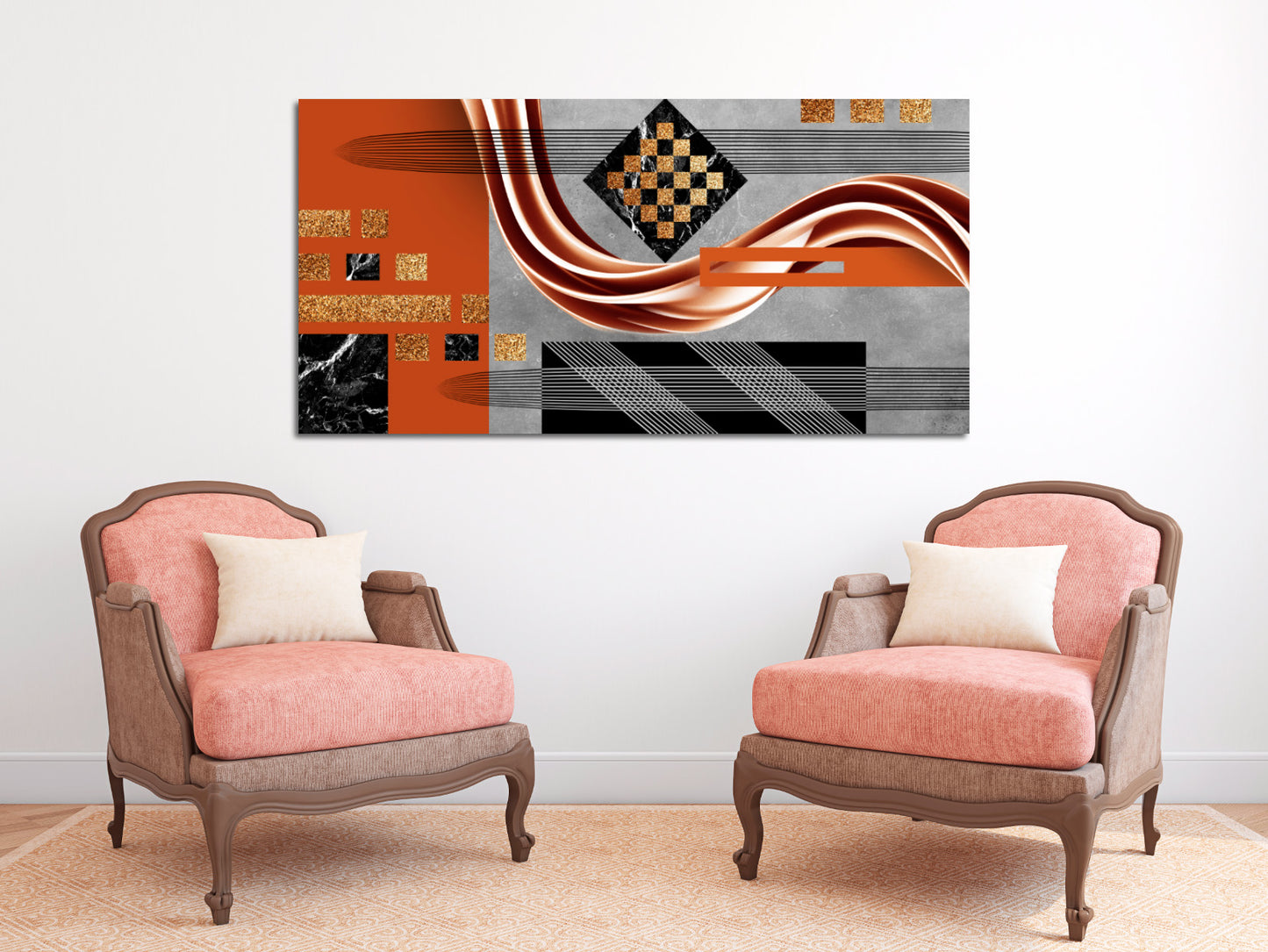 Wanddekoration für Zuhause, Leinwandgemälde, große Wandkunst, Bilderrahmen, kariertes Dekor, abstrakter Expressionist