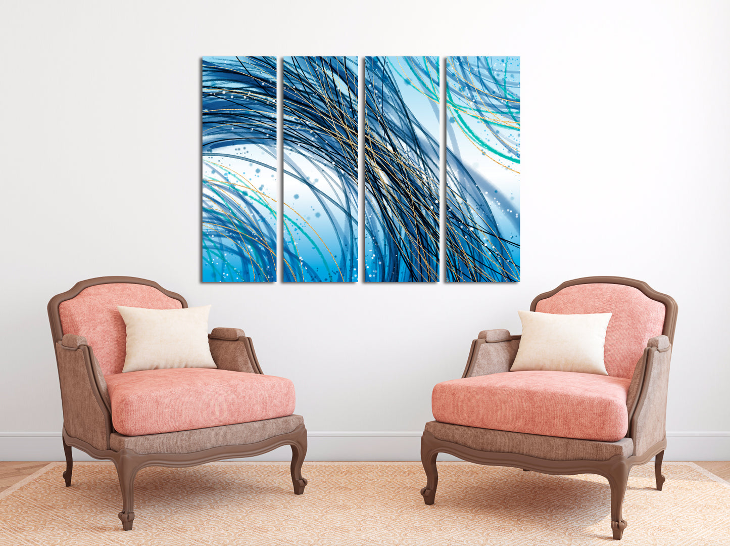 Großes abstraktes Gemälde blau und gold Abstraktes buntes Gemälde großes expressionistisches Gemälde 3-teiliger Rahmen Leinwand Home Wanddekoration