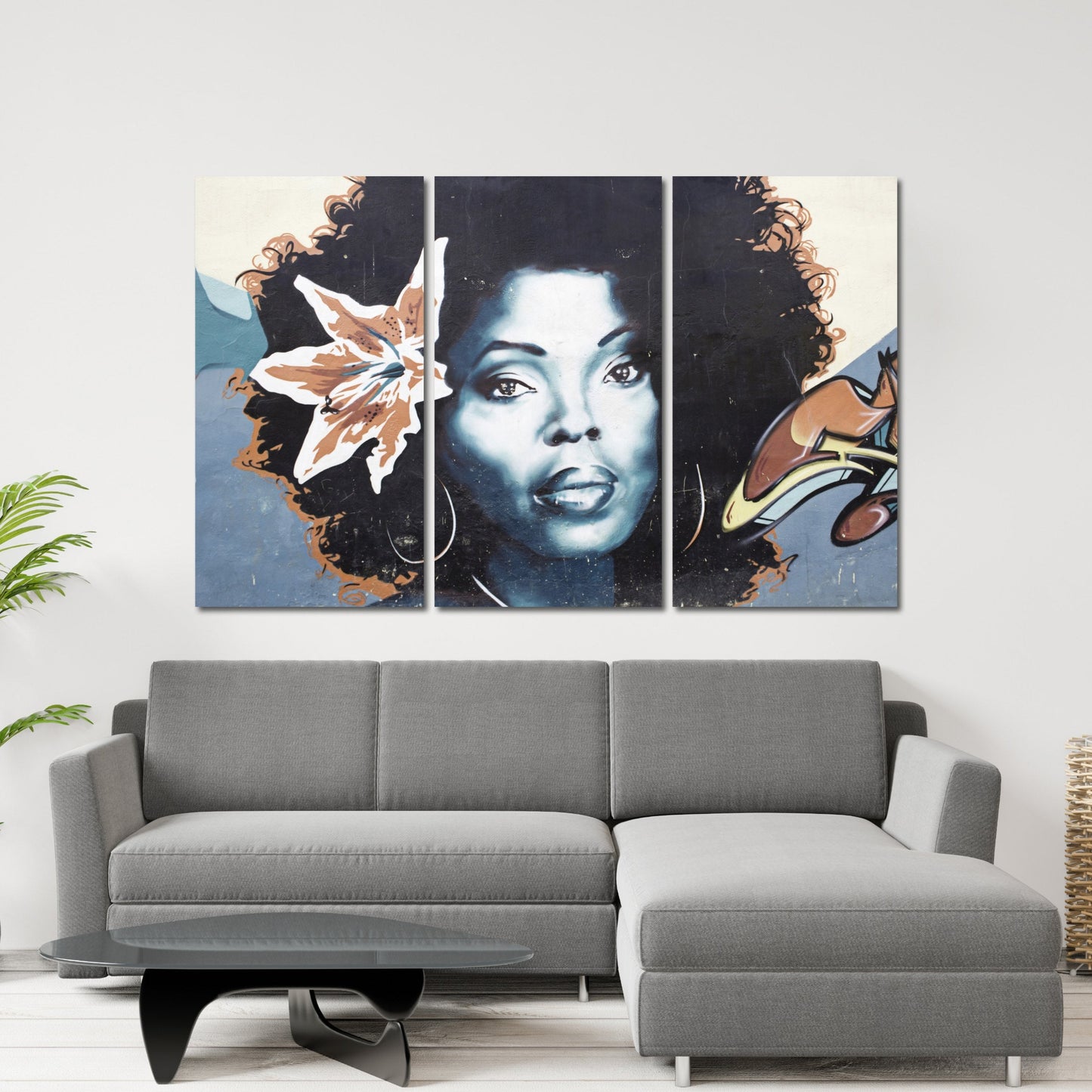 Schwarze Afrofrau Wandkunst, afroamerikanische Kunst auf Leinwand, schwarzer Frauendruck, mehrteiliges extra großes Leinwandbild