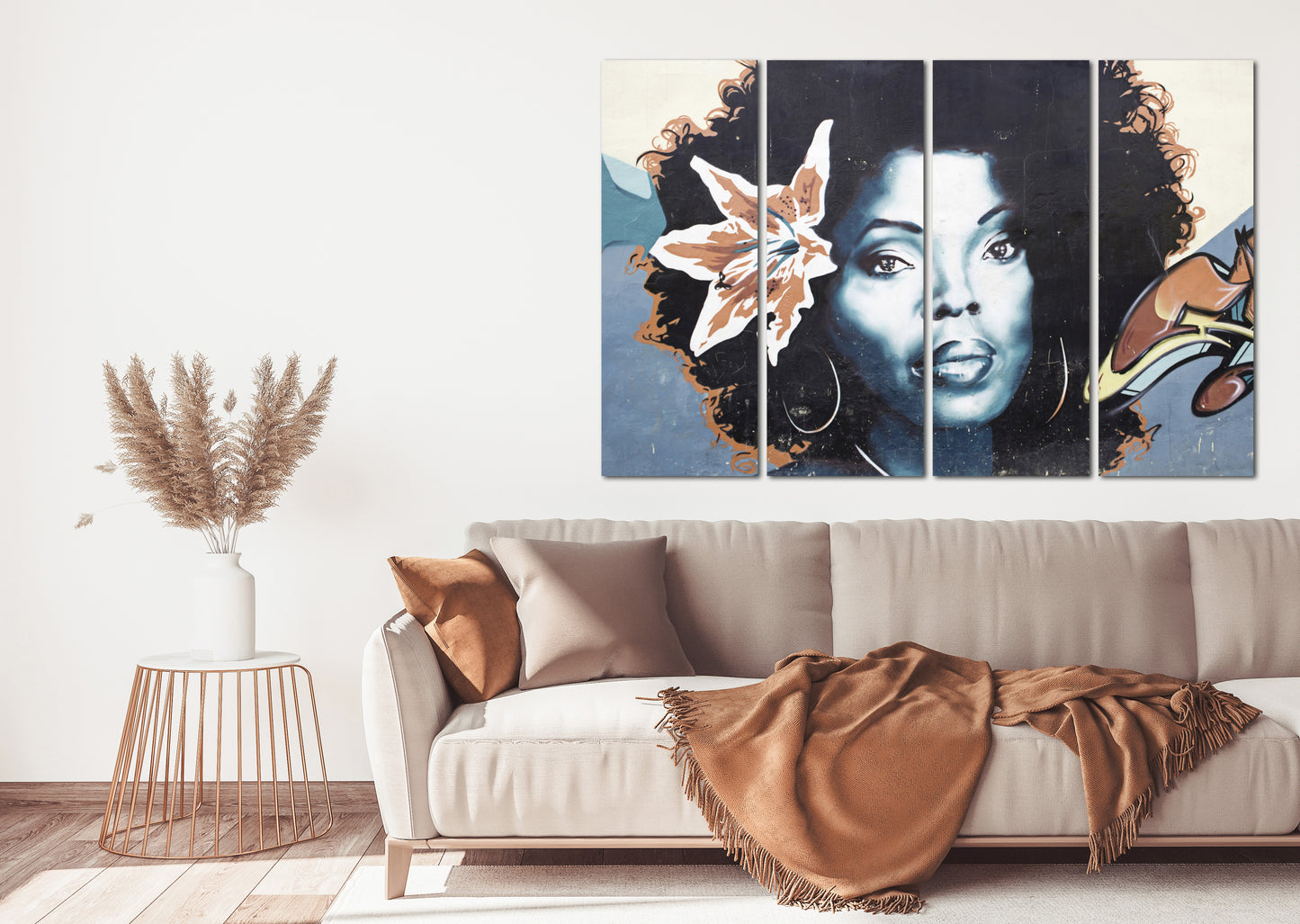 Schwarze Afrofrau Wandkunst, afroamerikanische Kunst auf Leinwand, schwarzer Frauendruck, mehrteiliges extra großes Leinwandbild