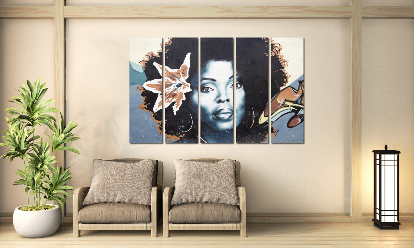 Schwarze Afrofrau Wandkunst, afroamerikanische Kunst auf Leinwand, schwarzer Frauendruck, mehrteiliges extra großes Leinwandbild
