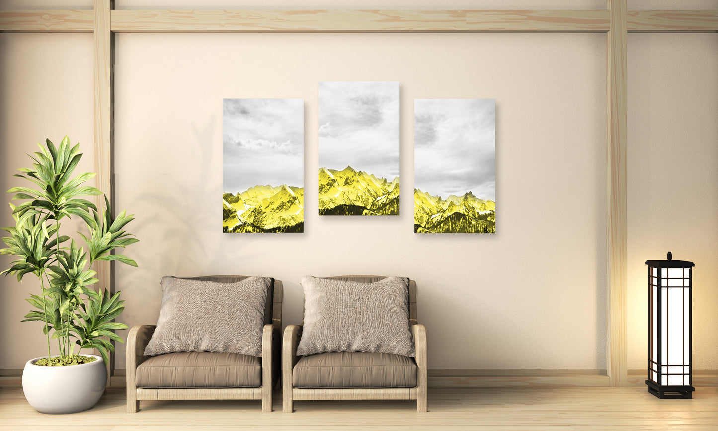 Gold mountains wall art, set of 3 prints canvas paintings, wall pictures mountains, nature wall art, mountain art print