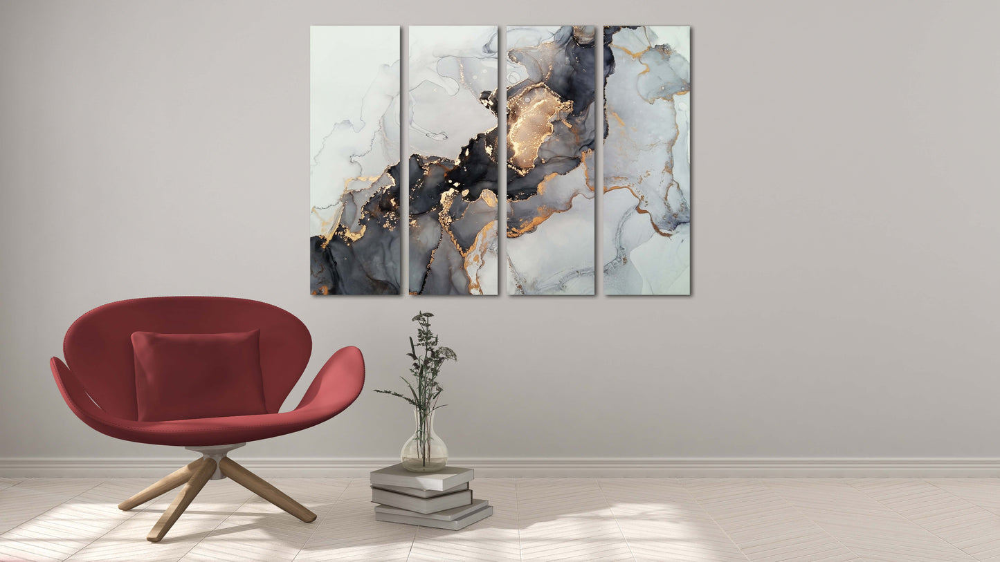 Marmor-Wanddekor, abstraktes Marmor-Leinwandbild, abstrakte Wandkunst in Gold und Schwarz auf Leinwand, mehrteiliges Wandbild auf Marmor-Leinwandbild
