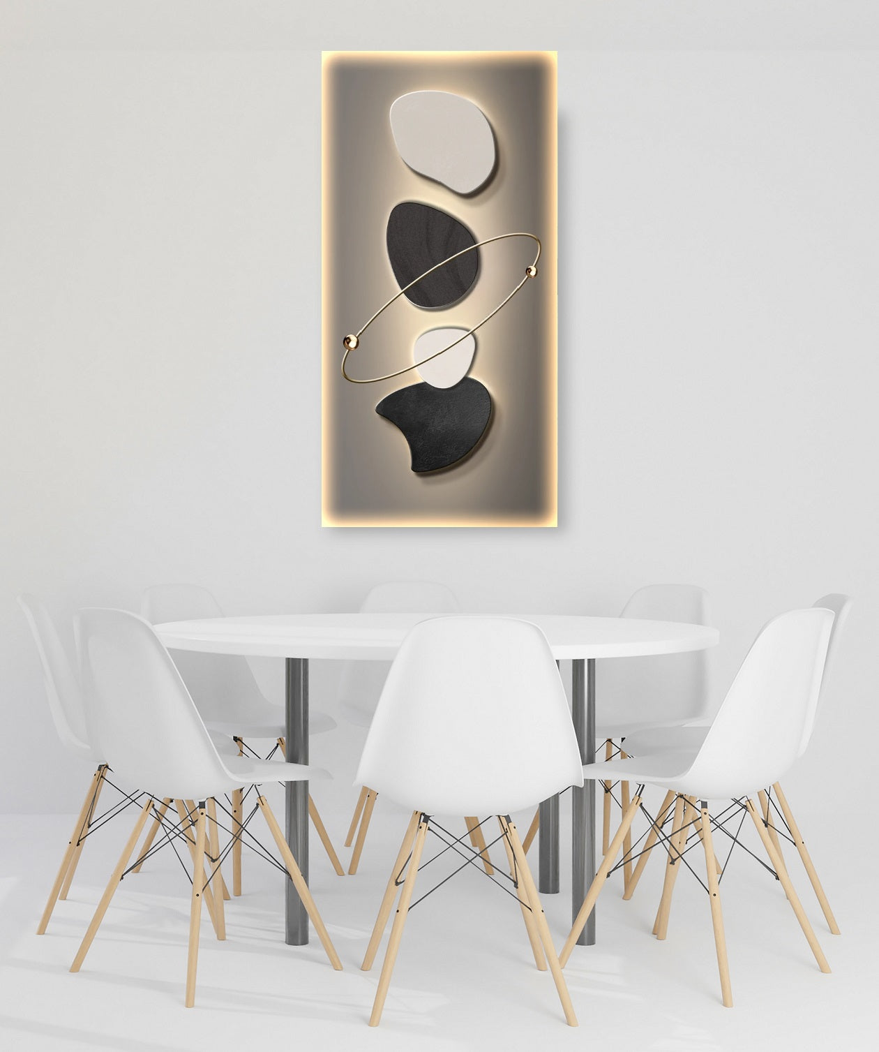 Abstract wall hanging decor, large floater frame wall art with stones, contemporary canvas print, modern framed living room wall art