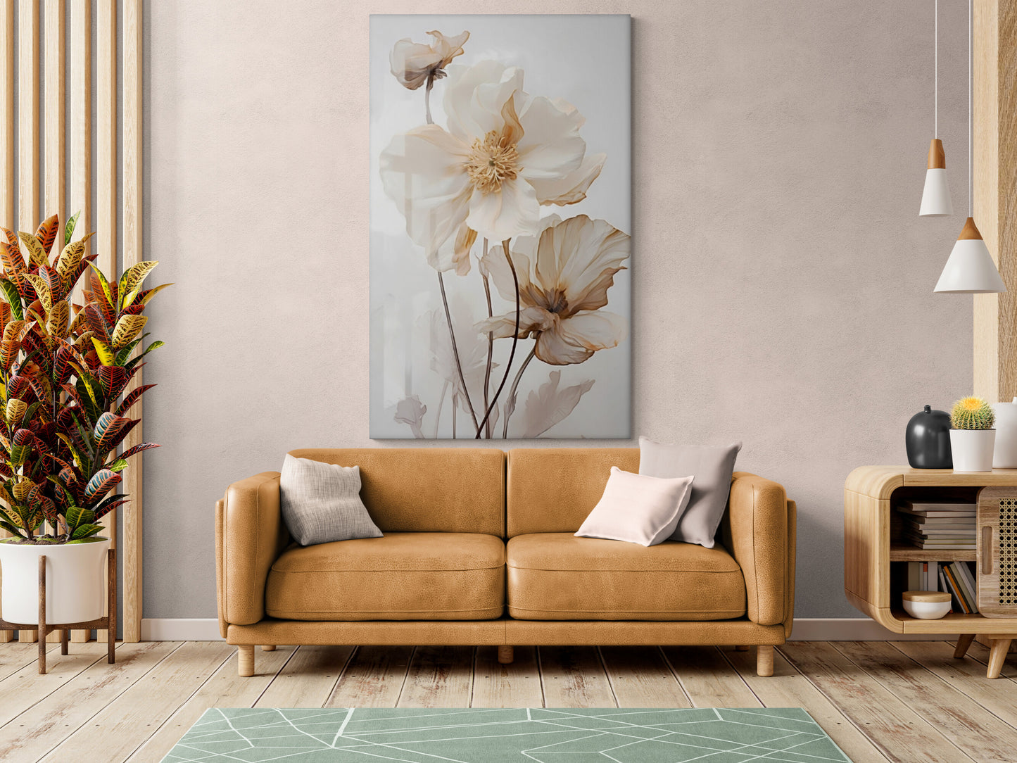 Floral canvas wall art, large framed canvas print, gentle flowers wall art, printable floater frame artwork, wildflower bedroom canvas print