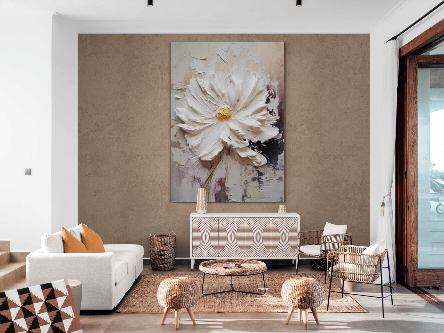 Large floral framed wall art, 3d effect flower canvas print, white flower canvas print, printable wildflower artwork, living room wall art