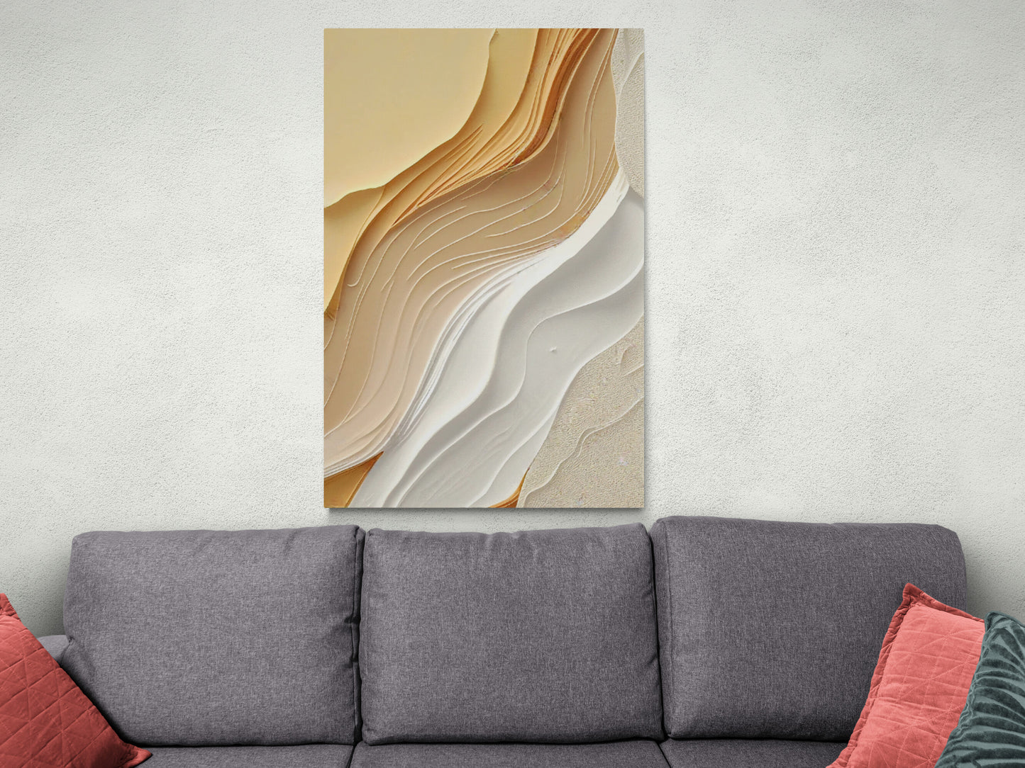 Abstract wall art, white and beige waves canvas print, modern contemporary artwork, bedroom wall art, gift for boss