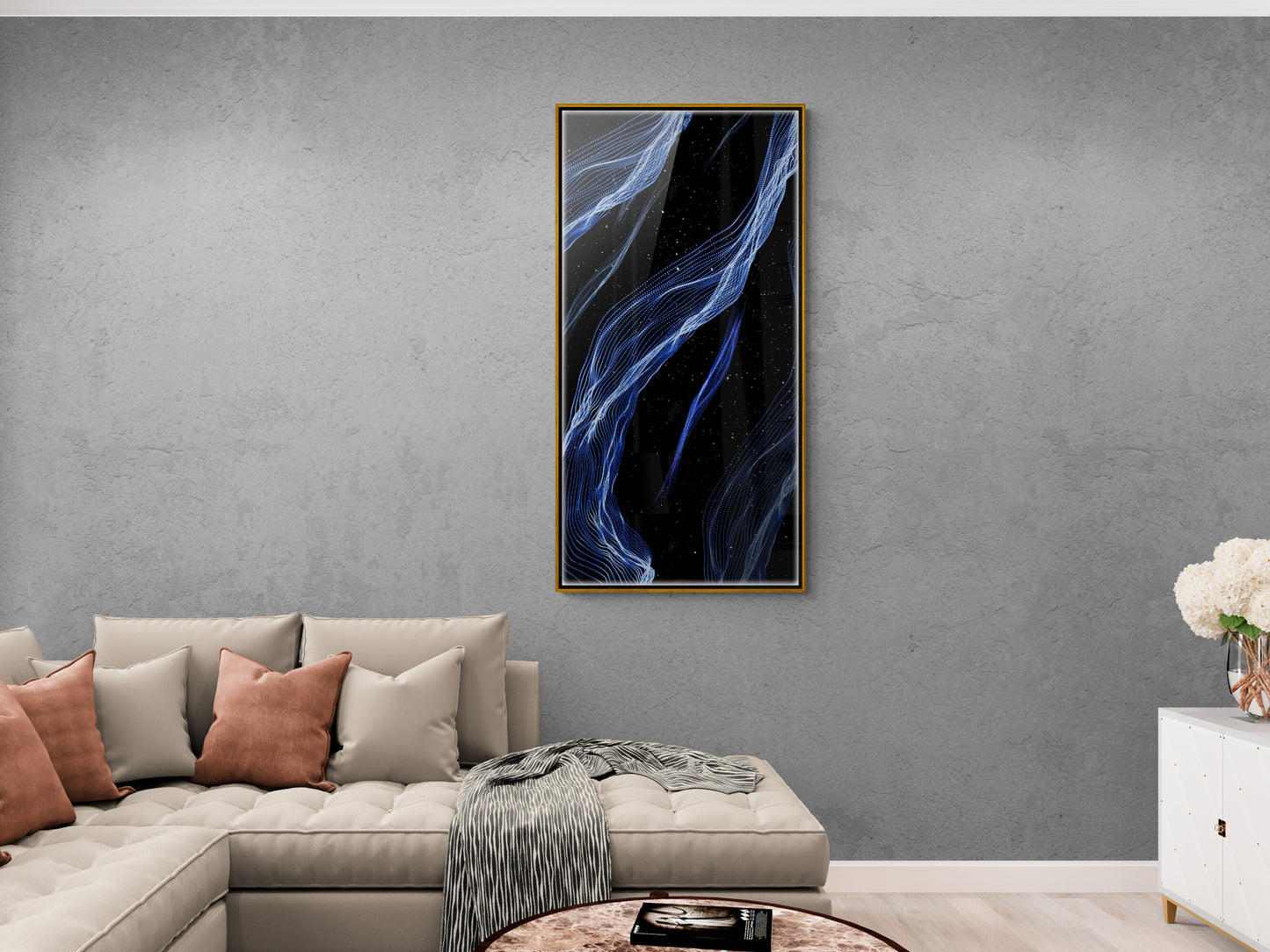 Marble wall art, abstract canvas print, blue and white art print, framed artwork, living room wall art, gift for him