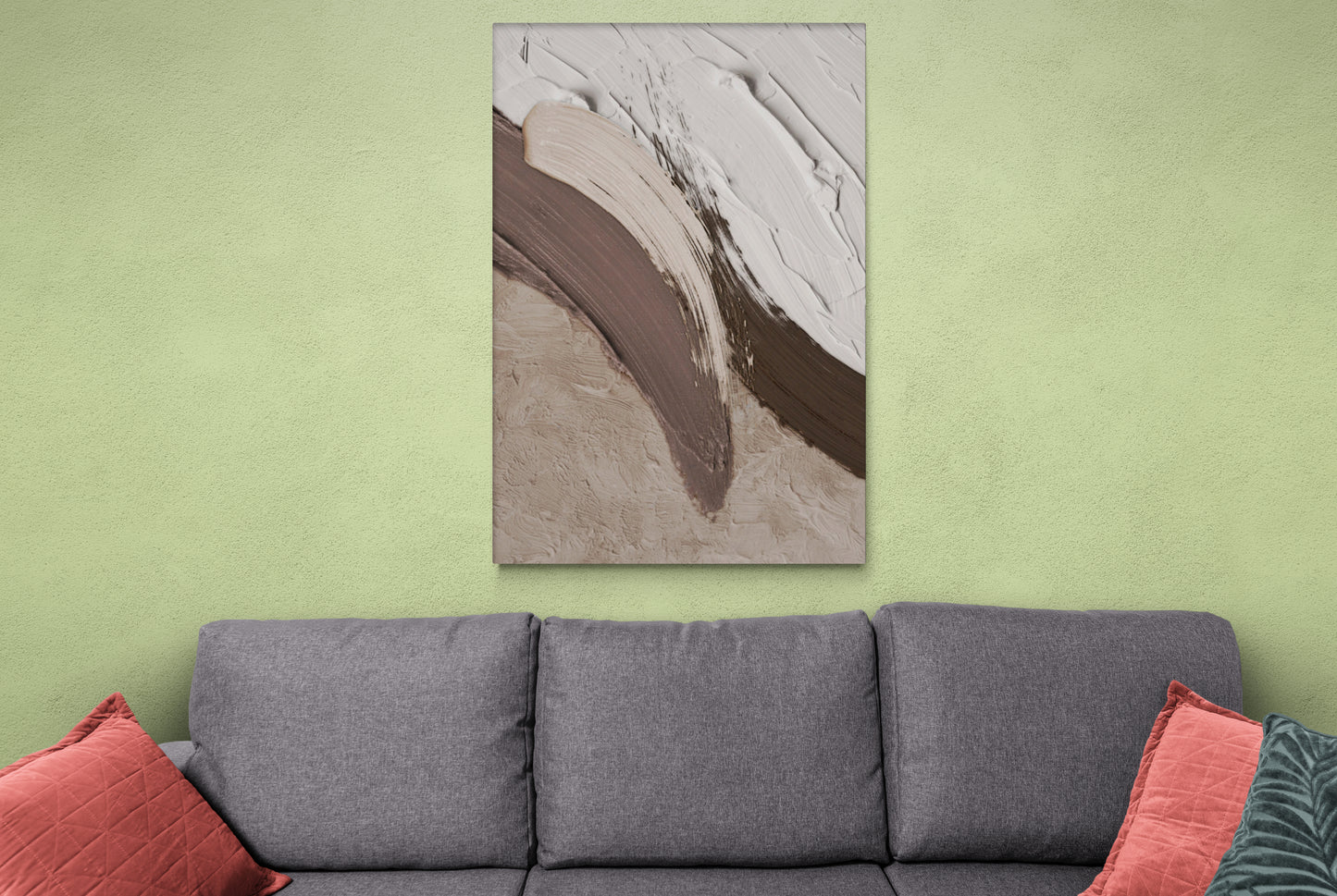 Abstract wall art, oil painting print, framed 3d effect artwork, white and brown canvas print, above bed wall art, living room wall art, gift for husband