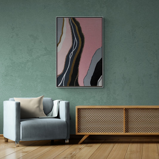 Abstract canvas print, framed pink and black wall art, large contemporary wall art, art deco canvas print, living room wall art