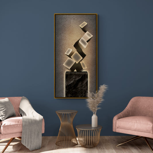 Abstract wall art, geometric art print, modern framed canvas print, 3d wall art with cubes, living room canvas print, gift for him