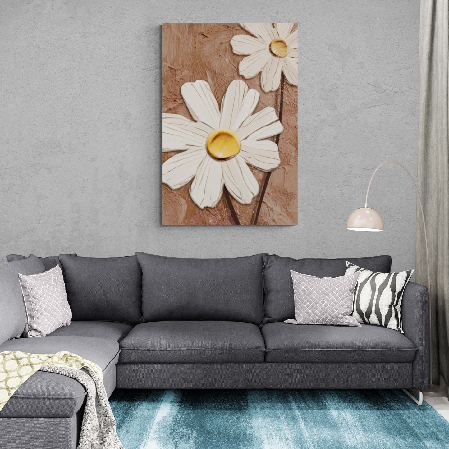 Chamomile wall art, daisies canvas print, framed floral artwork, white flowers wall art, botanical canvas print, gift for woman, bedroom wall art