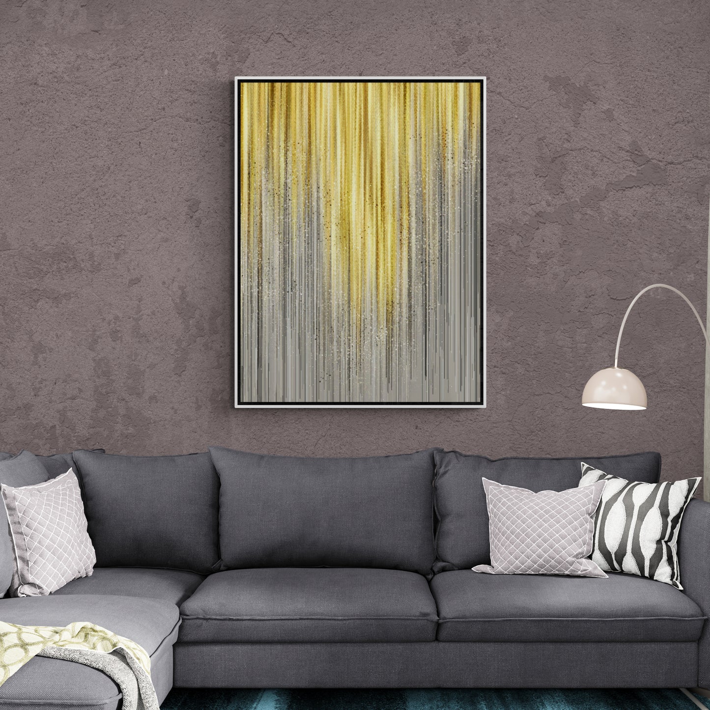 Abstract grey and yellow wall art, framed canvas print, modern canvas print, above bed wall art, gift for him, accent wall art