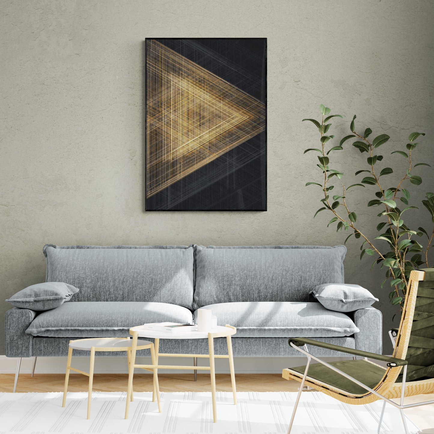 Triangle wall art, abstract black gold canvas print, large modern art print, conceptual wall art, framed wall art for living room, gift wall art