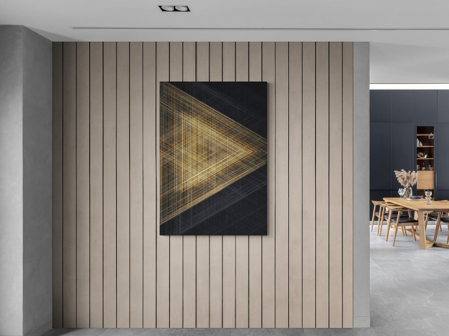 Triangle wall art, abstract black gold canvas print, large modern art print, conceptual wall art, framed wall art for living room, gift wall art