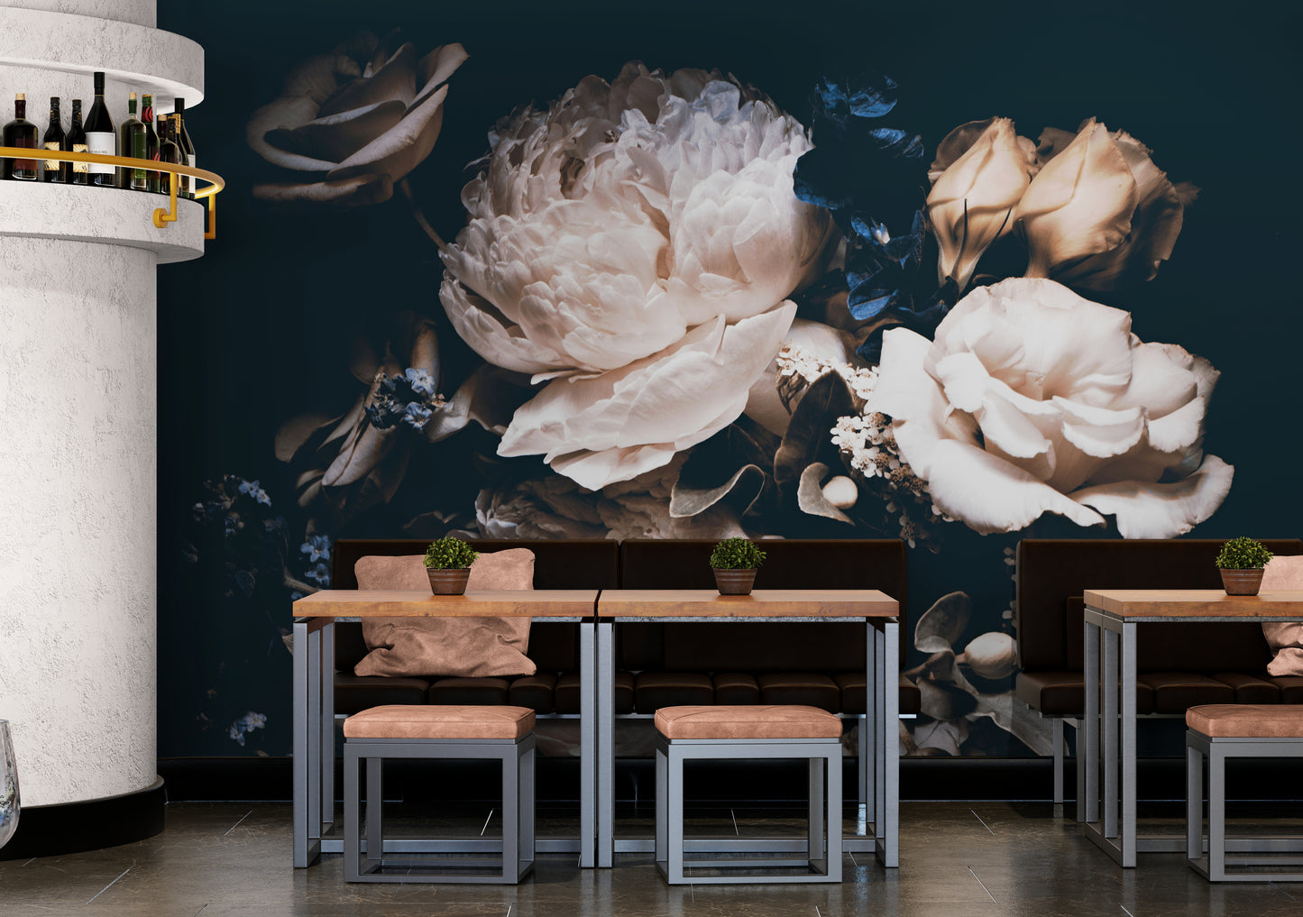 Dark floral wallpaper, Peel and stick peonies wallpaper mural, Extra large floral wall mural, Big flowers wallpaper, Temporary wall mural for bedroom