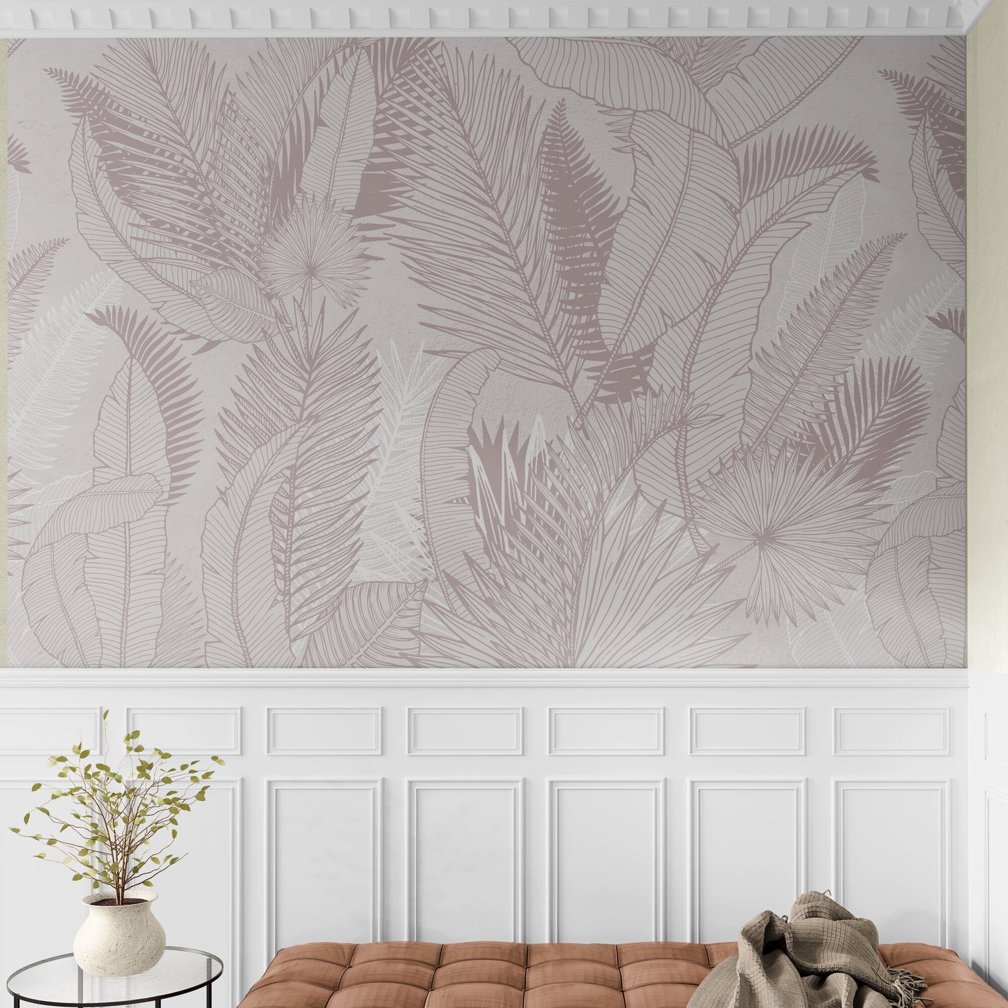 Leaves wallpaper, peel and stick abstract wall mural, removable wallpaper for living room or bedroom, wallpaper with feathers