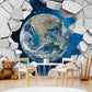 3D effect wallpaper, wallpaper with Earth, wallpaper with bricks, wall mural for nursery, children`s wallpaper, peel and stick wallpaper